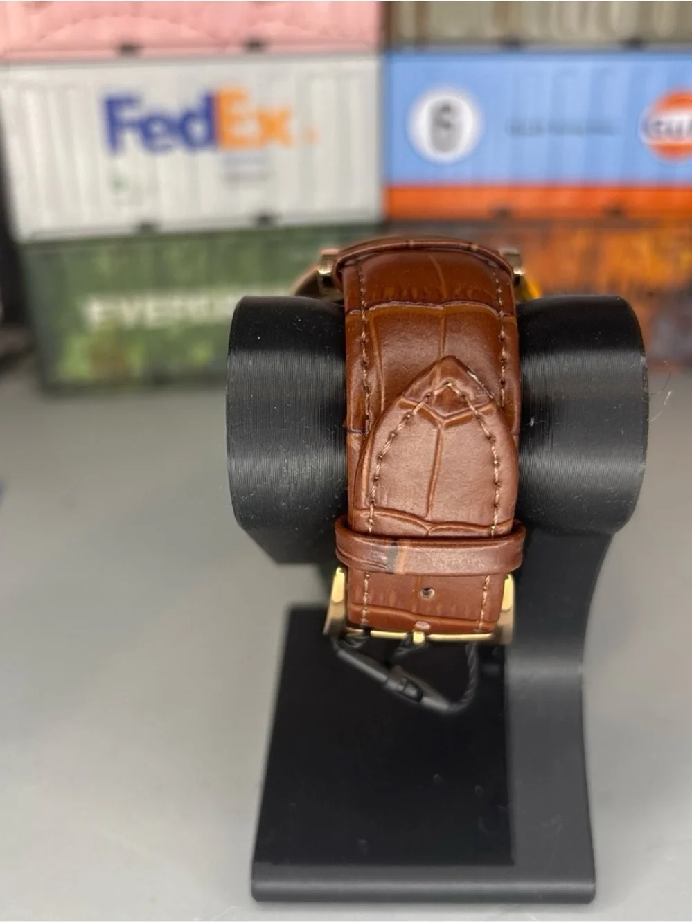 BiBi Rose Gold-Tone Automatic Skeleton Watch with Brown Leather Strap